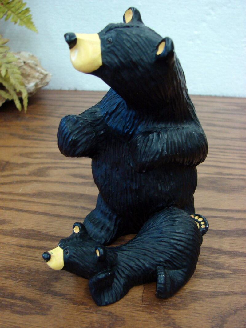 Retired Big Sky Carvers Bearfoots Bears Jeff Fleming Standing w/ Cub Holding Flag?, Moose-R-Us.Com Log Cabin Decor