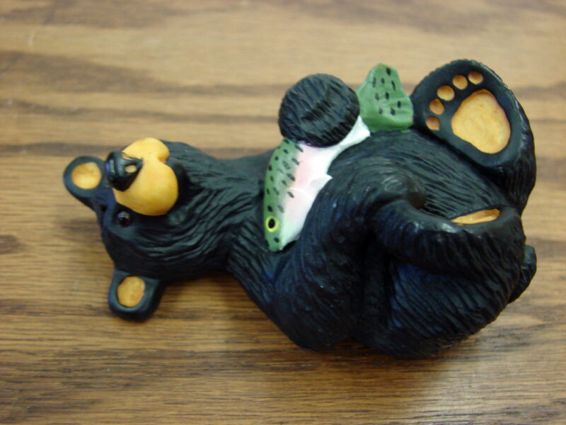 Retired Big Sky Carvers Bearfoots Bears Jeff Fleming Mini Fuzz w/ Rainbow Trout, Moose-R-Us.Com Log Cabin Decor