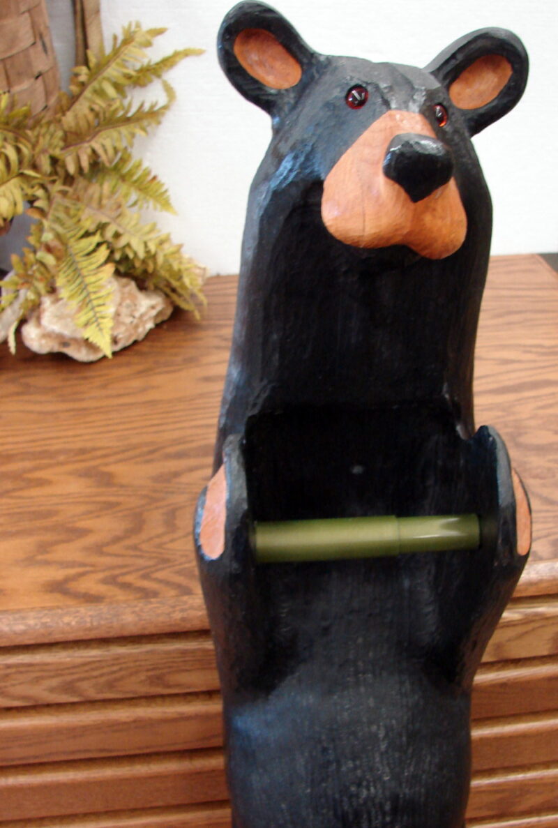 Big Sky Carvers Jeff Fleming Bearfoots Pine Wood Carved Bear Toilet Paper Holder, Moose-R-Us.Com Log Cabin Decor