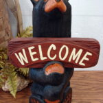 Big Sky Carvers Jeff Fleming Bearfoots Pine Wood Carved Welcome Sign Bear
