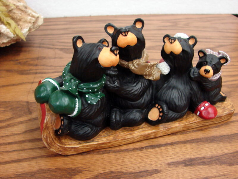 Retired Big Sky Carvers Bearfoots Bears Jeff Fleming Bearfoot Sled Team Toboggan, Moose-R-Us.Com Log Cabin Decor