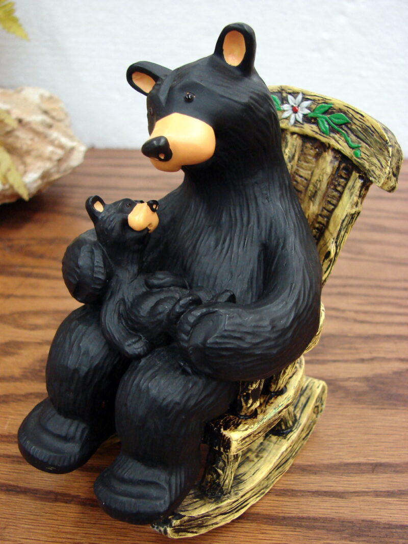 Retired Big Sky Carvers Bearfoots Bears Jeff Fleming Cuddle Time in Rocking Chair, Moose-R-Us.Com Log Cabin Decor