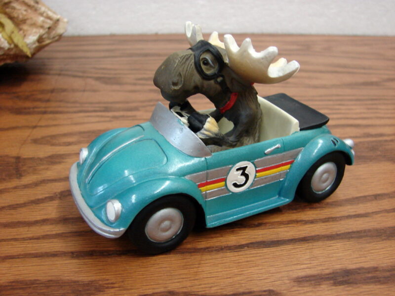 Retired Big Sky Carvers Mountain Mooses Phyllis Driscoll Moose Mario Race Car Driver, Moose-R-Us.Com Log Cabin Decor