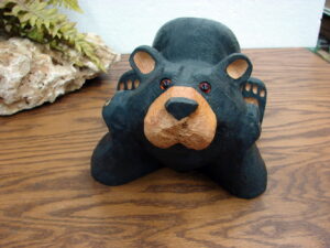 Big Sky Carvers Jeff Fleming Bearfoots Bear Wood Carved Bear on Belly Holding Head Up