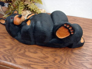 Big Sky Carvers Jeff Fleming Bearfoots Bear Wood Carved Bear on Back w/ Leg Over as is