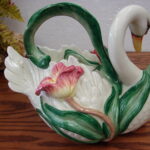 As Is Fitz and Floyd Swan Tulip Teapot Complete Repaired Handle - Image 2