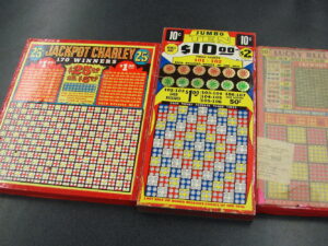 Set/3 Vintage Gambling Punch Boards Jackpot Charlie Jumbo Ten Lucky Reel .10 .25 Cent