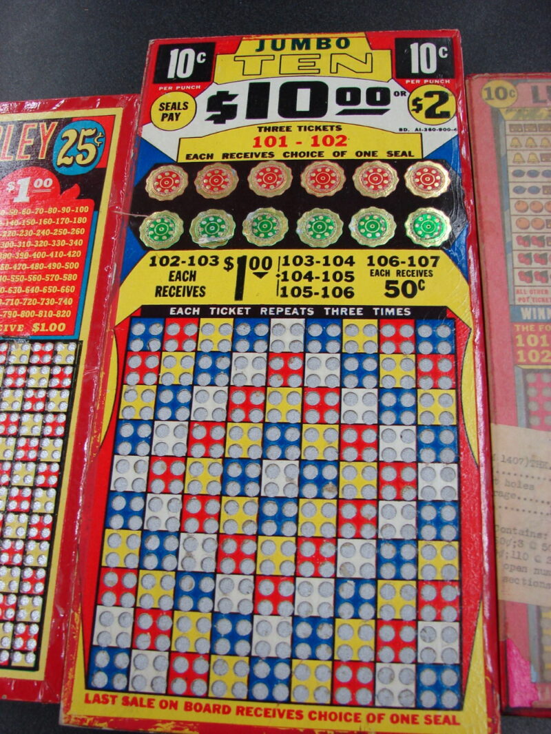 Set/3 Vintage Gambling Punch Boards Jackpot Charlie Jumbo Ten Lucky Reel .10 .25 Cent, Moose-R-Us.Com Antiques Collectibles Log Cabin Decor
