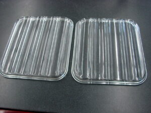 Set/2 Matching Vintage Glass Refrigerator Tray Parts Ribbed 8 x 9"
