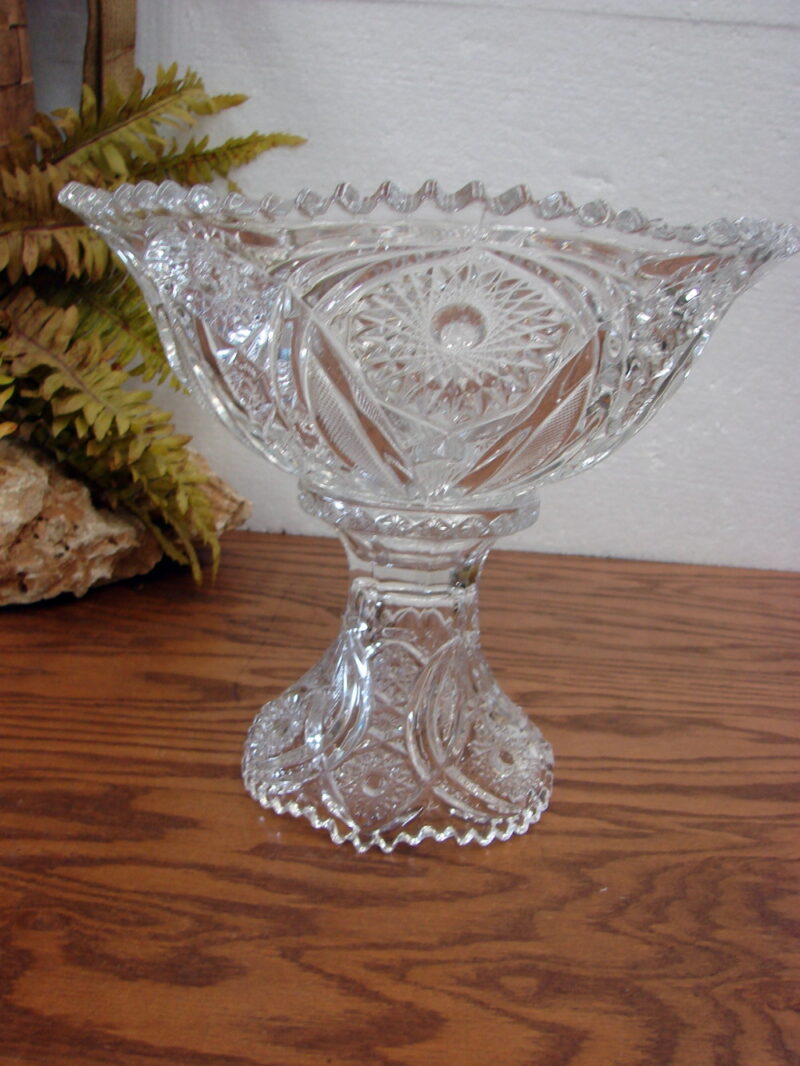 Vintage 2 pc Clear Glass Imperial Pedestal Punch Bowl Star Diamond Sawtooth, Moose-R-Us.Com Antiques Collectibles Log Cabin Decor