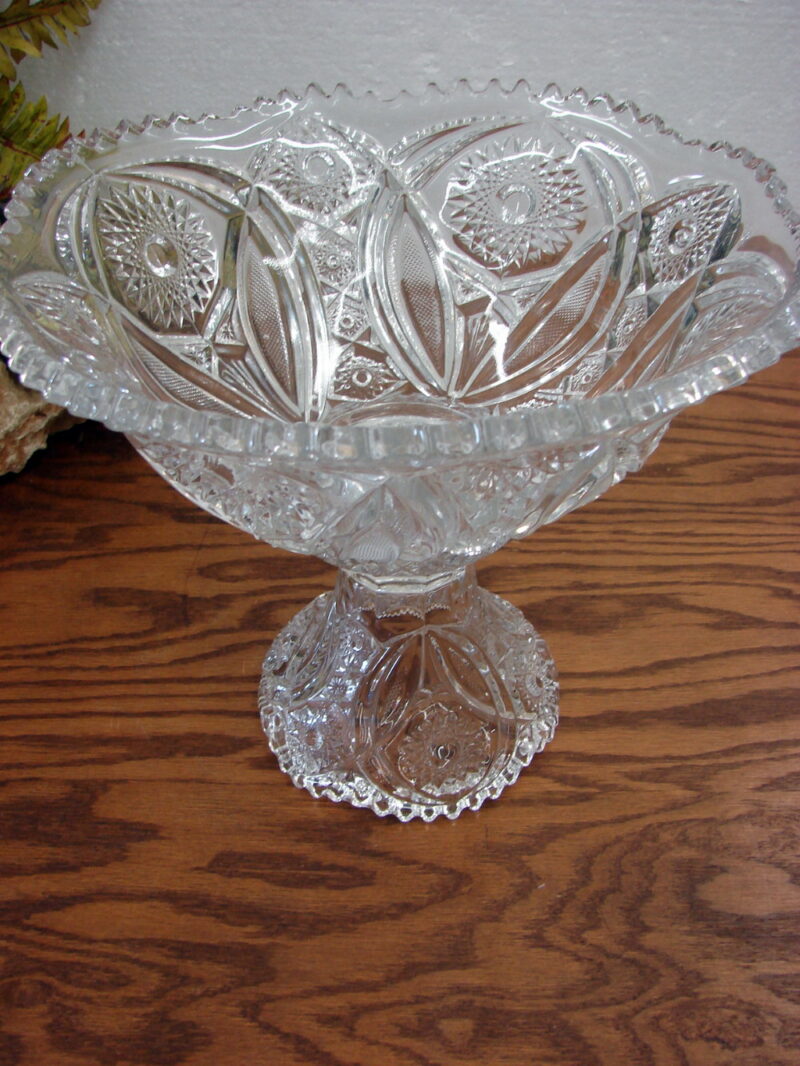 Vintage 2 pc Clear Glass Imperial Pedestal Punch Bowl Star Diamond Sawtooth, Moose-R-Us.Com Antiques Collectibles Log Cabin Decor