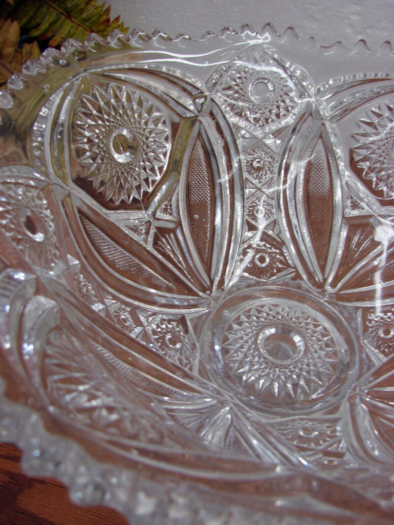 Vintage 2 pc Clear Glass Imperial Pedestal Punch Bowl Star Diamond Sawtooth, Moose-R-Us.Com Antiques Collectibles Log Cabin Decor