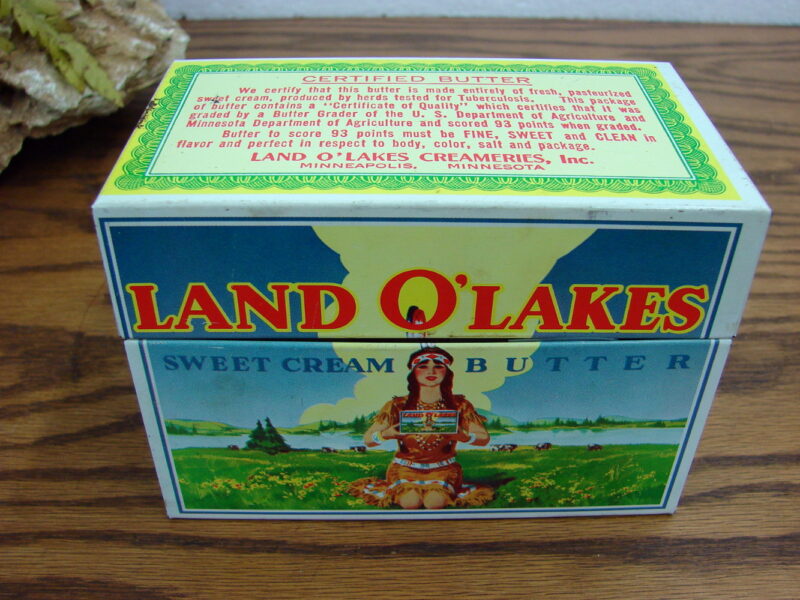 Vintage Land O Lakes Sweet Cream Butter Metal Recipe Box Full Recipes, Moose-R-Us.Com Log Cabin Decor