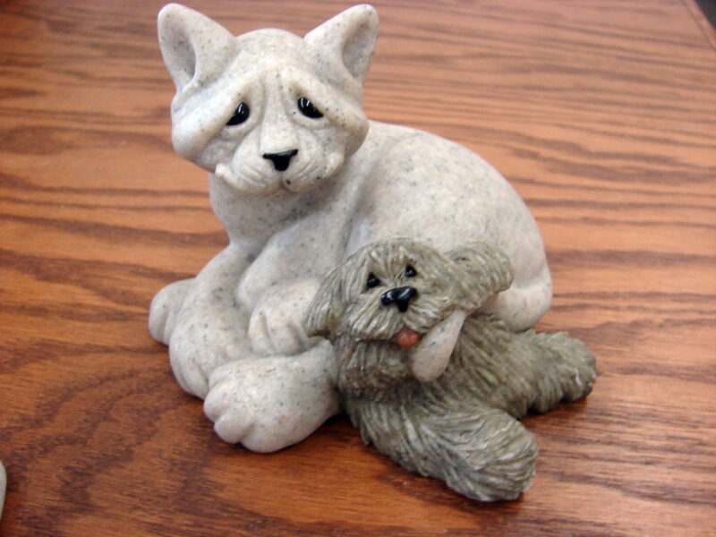 Retired Second Nature Design Quarry Critters Cari &#038; Don Cat &#038; Dog 2001, Moose-R-Us.Com Log Cabin Decor
