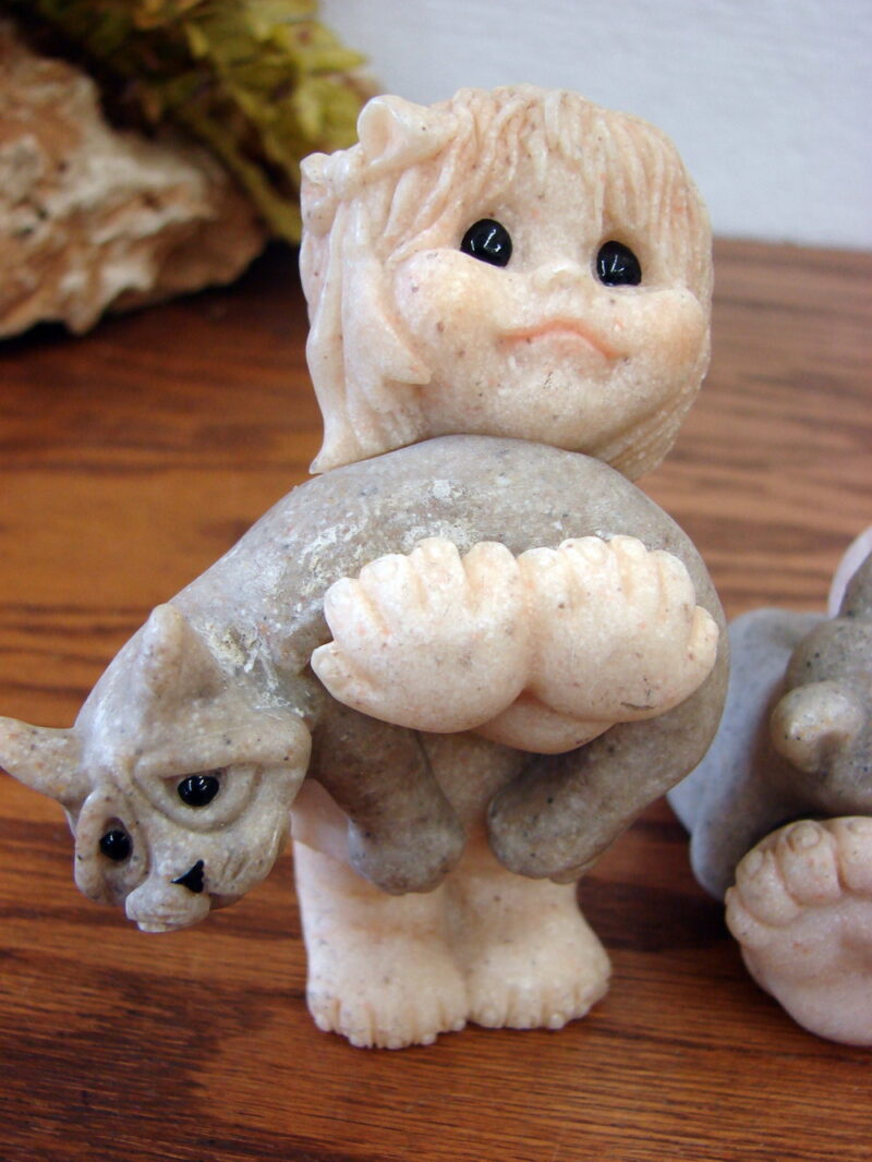 Set/4 Retired Second Nature Design Quarry Kids with Critters Puppy Dog Cat, Moose-R-Us.Com Log Cabin Decor