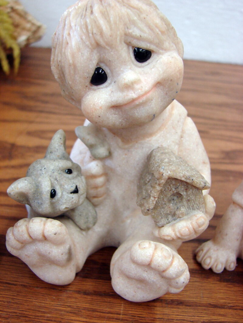 Set/4 Retired Second Nature Design Quarry Kids with Critters Puppy Dog Cat, Moose-R-Us.Com Log Cabin Decor