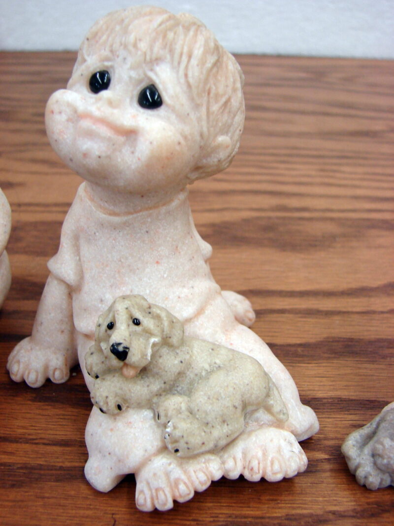Set/4 Retired Second Nature Design Quarry Kids with Critters Puppy Dog Cat, Moose-R-Us.Com Log Cabin Decor