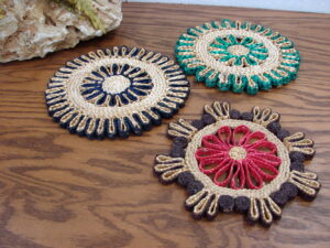 Vintage Raffia Woven Straw Trivet Hot Pad Set/3 Boho