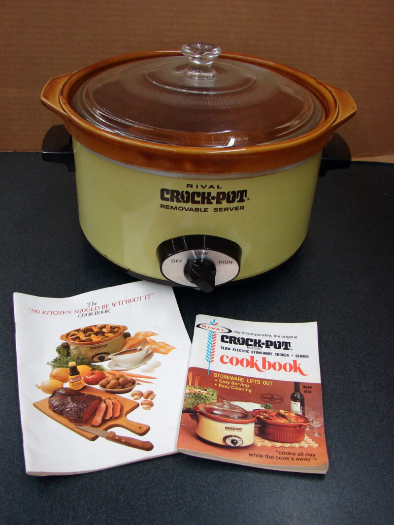 Vintage Yellow Retro 4 Qt Rival 3154 Crock Pot Slow Cooker 3 Part Crock, Moose-R-Us.Com Log Cabin Decor