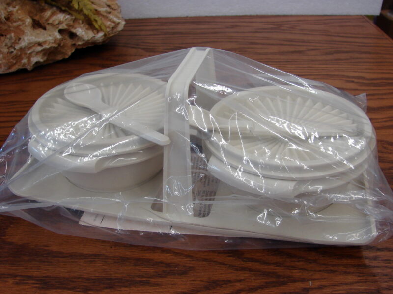 Vintage Brand New Sealed Tupperware 7 Piece Condiment Caddy Servalier, Moose-R-Us.Com Log Cabin Decor