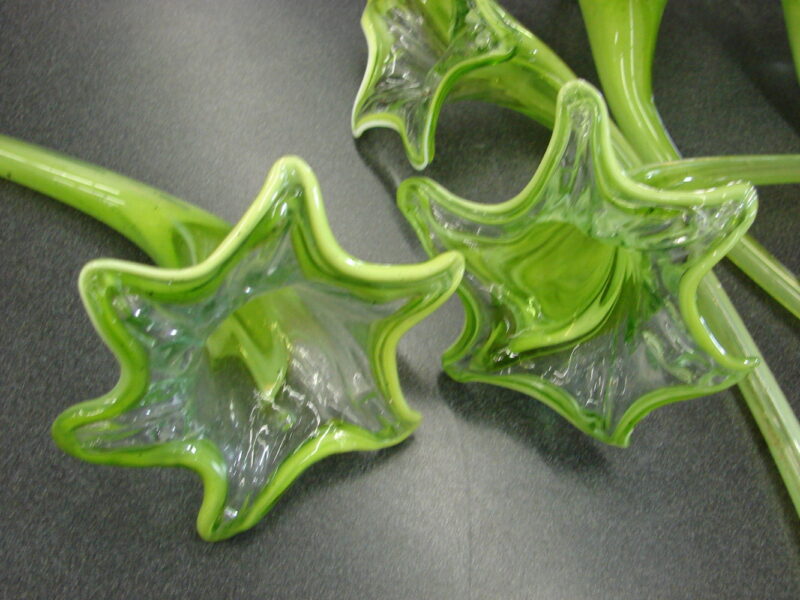 Vintage Long Stem Blown Glass Flowers 14 x 5&#8243; Green White Set of 5, Moose-R-Us.Com Log Cabin Decor