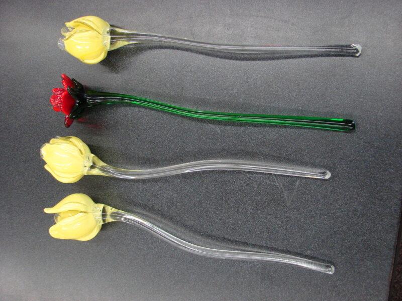 Vintage Long Stem Blown Glass Tulips Crocus Flowers Red Yellow Set of 4, Moose-R-Us.Com Log Cabin Decor