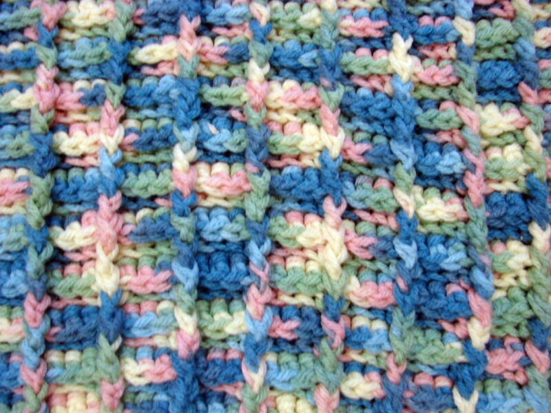 Crocheted Baby Blanket Pink Blue Green White Loop Gorgeous, Moose-R-Us.Com Log Cabin Decor