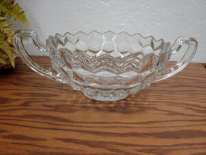 Vintage Cubist Fostoria American Clear Cubist Round Display Bowl Large Handles