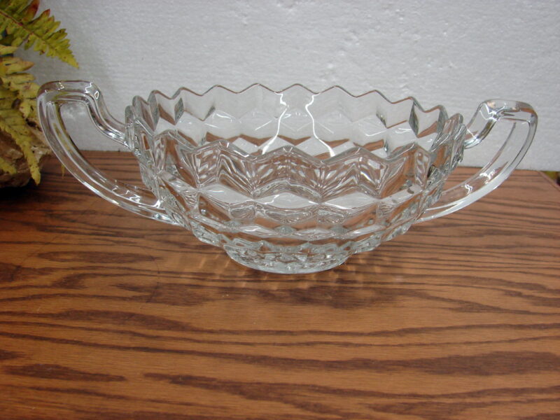 Vintage Cubist Fostoria American Clear Cubist Round Display Bowl Large Handles, Moose-R-Us.Com Log Cabin Decor
