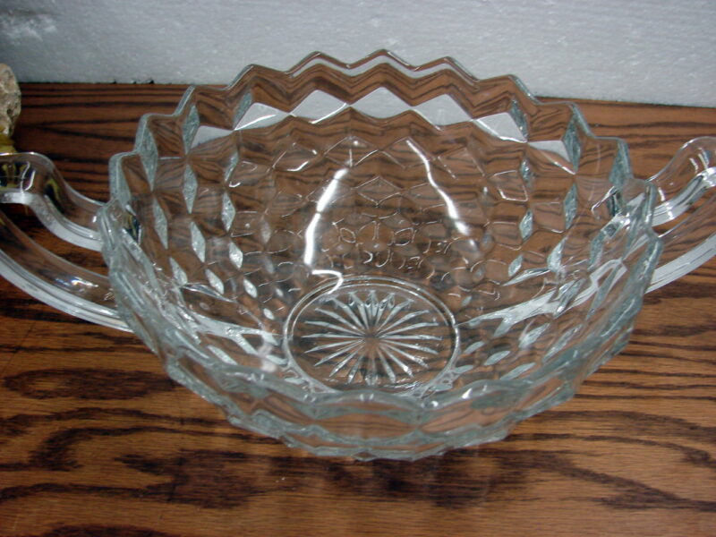Vintage Cubist Fostoria American Clear Cubist Round Display Bowl Large Handles, Moose-R-Us.Com Log Cabin Decor