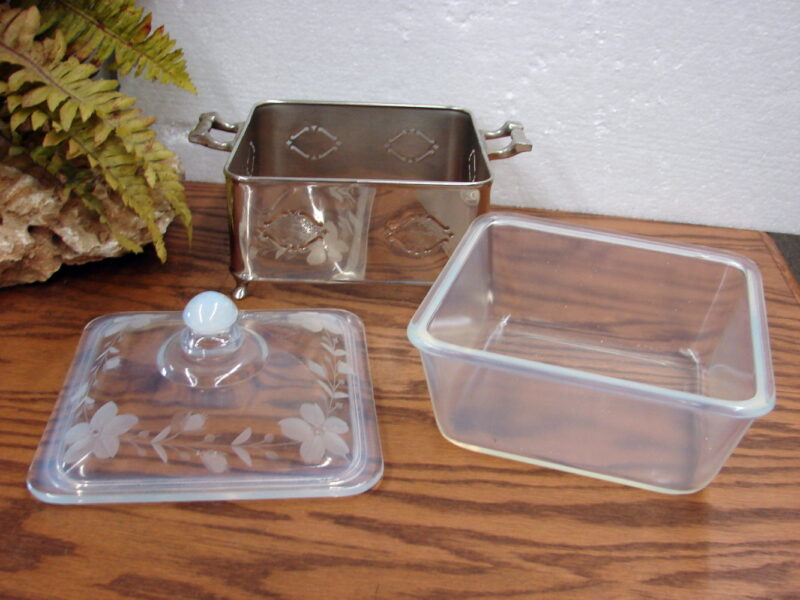 Vintage FRY Glass Opalescent Square Covered Casserole Dish 1935 Carrier - Image 5