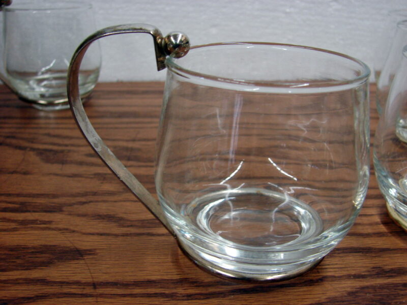 Set/6 MCM Metal Glass Mugs Barware Removable Handle Coffee Tea, Moose-R-Us.Com Log Cabin Decor