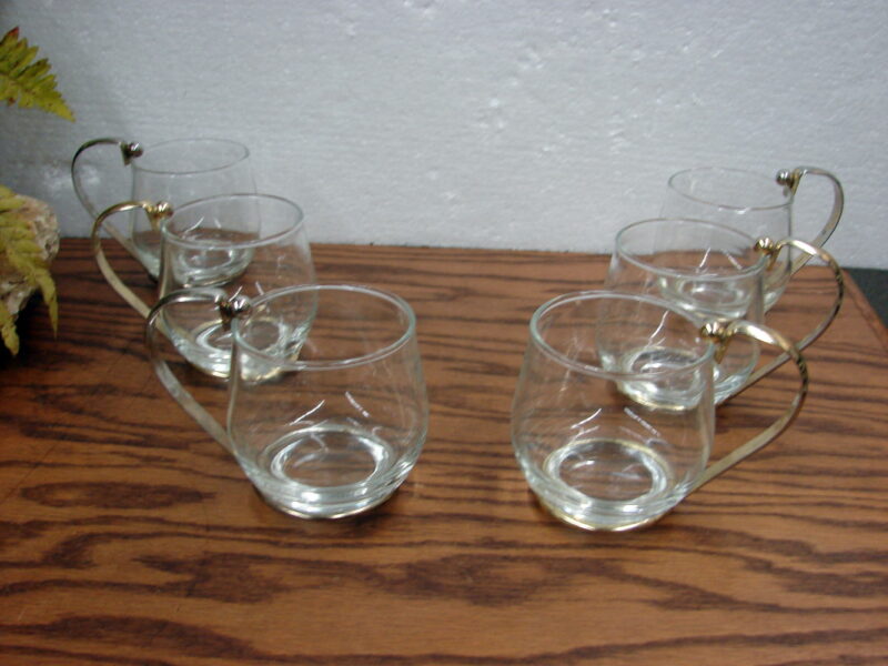 Set/6 MCM Metal Glass Mugs Barware Removable Handle Coffee Tea, Moose-R-Us.Com Log Cabin Decor