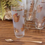 Vintage Libbey Golden Foliage Set of 8 Ice Tea Glasses Carrier Caddy Spoons Set - Image 2