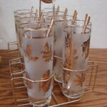 Vintage Libbey Golden Foliage Set of 8 Ice Tea Glasses Carrier Caddy Spoons Set - Image 3