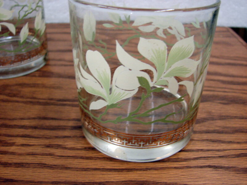 Set/7 Vintage Libbey Golden Lotus Old Fashioned Glasses Gold Braid Trim, Moose-R-Us.Com Log Cabin Decor