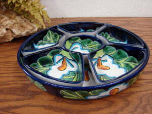 Vintage TALAVERA Pottery Mexico 7pc Serving Set Dip Toppings Tray Cala Lily