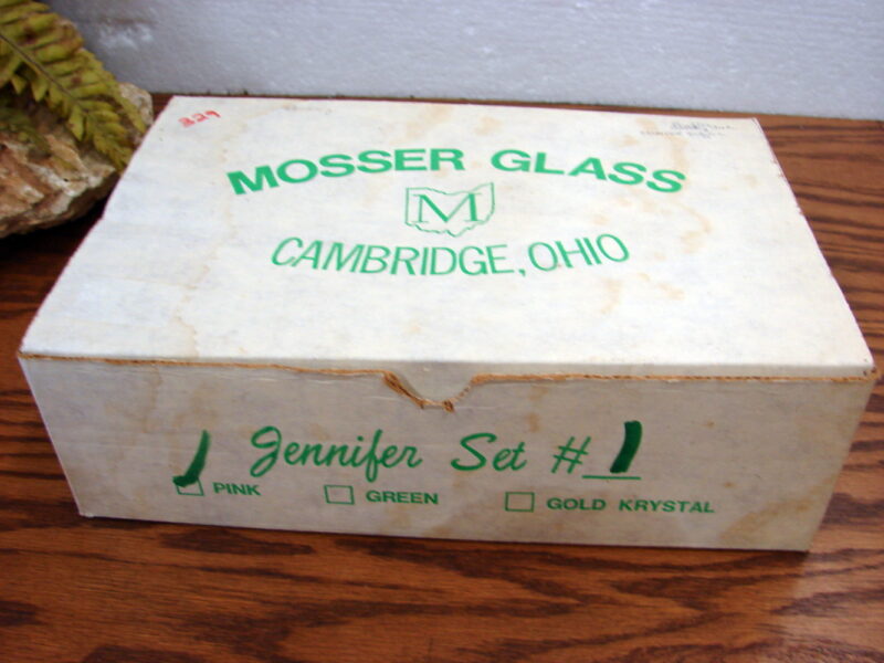 Vintage Mosser Glass Child&#8217;s Jennifer Pink Hostess Set Depression Glass Original Box, Moose-R-Us.Com Log Cabin Decor
