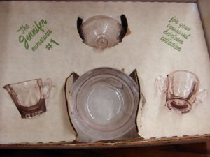 Vintage Mosser Glass Child's Jennifer Pink Hostess Set Depression Glass Original Box