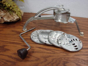 Vintage Mouli-Julienne Salad Maker Complete 5 Disc Set Red Handle, Moose-R-Us.Com Log Cabin Decor