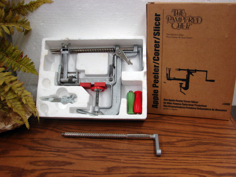 The Pampered Chef Apple Peeler Corer Two Rods and Wooden Stand, Moose-R-Us.Com Log Cabin Decor