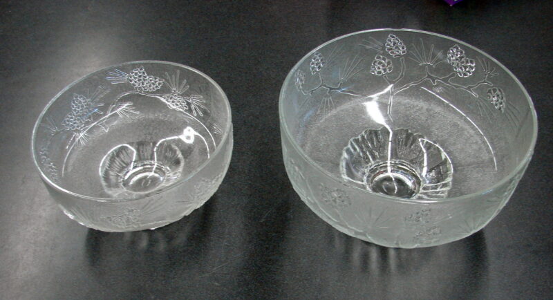 Vintage Indiana Glass Clear Tiara Ponderosa Pine Embossed Footed 9&#8243; Serving Bowl, Moose-R-Us.Com Log Cabin Decor