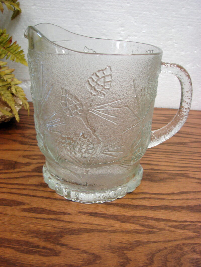Vintage Indiana Glass Clear Tiara Ponderosa Pine Embossed Beverage Pitcher, Moose-R-Us.Com Log Cabin Decor