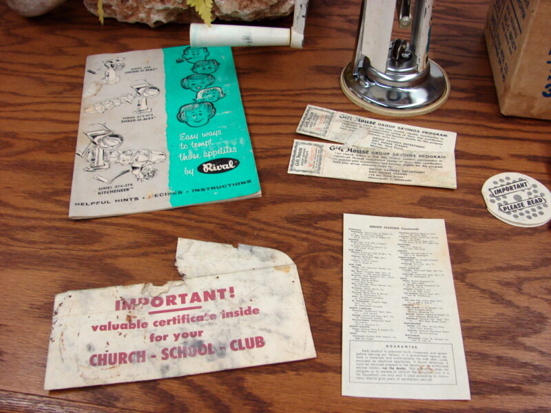 Vintage Rival Grind-O-Mat #358 Meat Grinder Food Chopper Original Box Paperwork, Moose-R-Us.Com Log Cabin Decor
