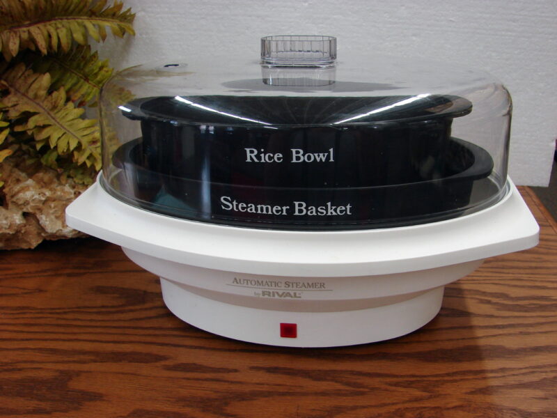 Rival Automatic Steamer Rice Cooker Black Electric Steam Basket Rice Bowl, Moose-R-Us.Com Log Cabin Decor