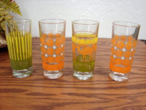 Vintage Turkish 4 Piece Juice Glass Set Made in Turkey Camel Stripes Flowers