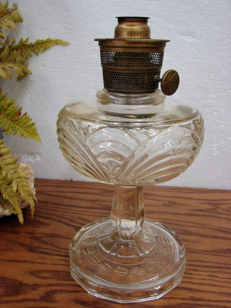 Antique Aladdin Kerosene Oil Washington Drape Lantern Clear Patterned Glass, Moose-R-Us.Com Antiques Collectibles Log Cabin Decor