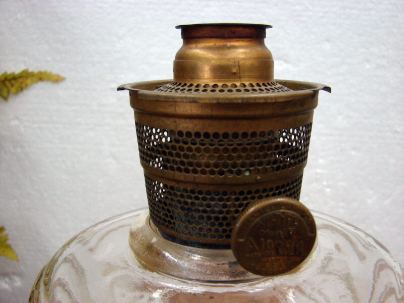 Antique Aladdin Kerosene Oil Washington Drape Lantern Clear Patterned Glass, Moose-R-Us.Com Antiques Collectibles Log Cabin Decor