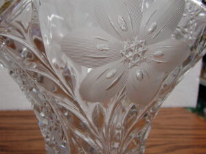 Vintage Crystal Etched Brides Basket Vase 15" Tall Flower Thumbprint Pattern