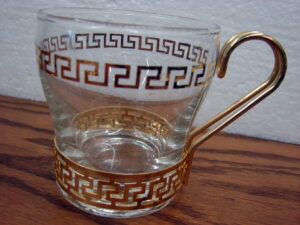 Vintage Anchor Hocking Greek Key Set/8 Clear Glass Coffee Tea Cups